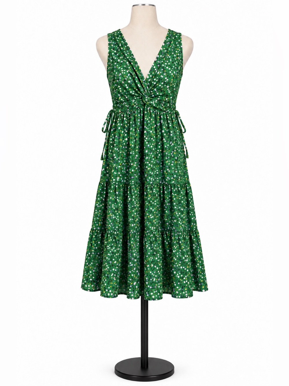 Max Studio Women’s Green Print Sleeveless Tiered Midi Dress Size Large